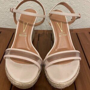 Vizzano Blush Pink Glitter Espadrille Wedge Sandals